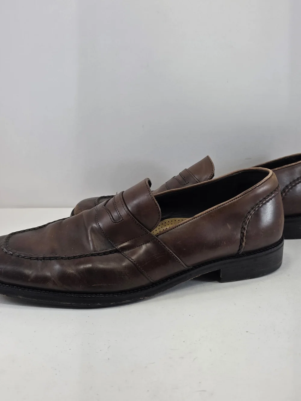 Cole Haan Men’s 12M Brown Leather Penny Loafers Moc Toe Dress Shoes